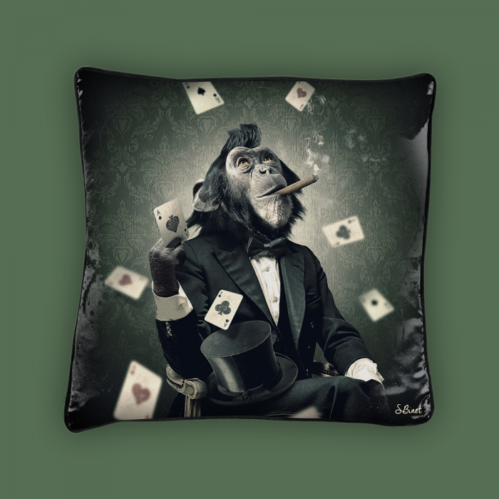 Coussin Singe Poker - Sylvain Binet